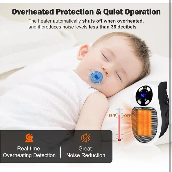 Compact Wall-Mounted Electric Heater - Black and White - Picture 3 of 11